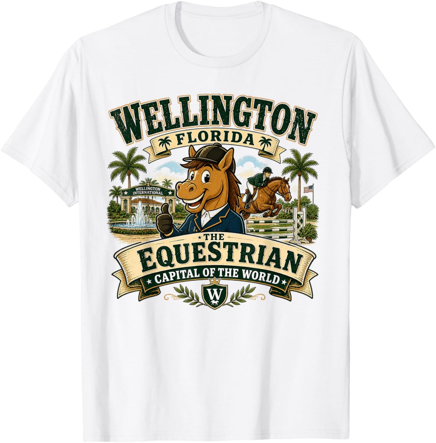 Wellington Florida Equestrian Capital - Vintage Horse Mascot T-Shirt - T-Shirt | White