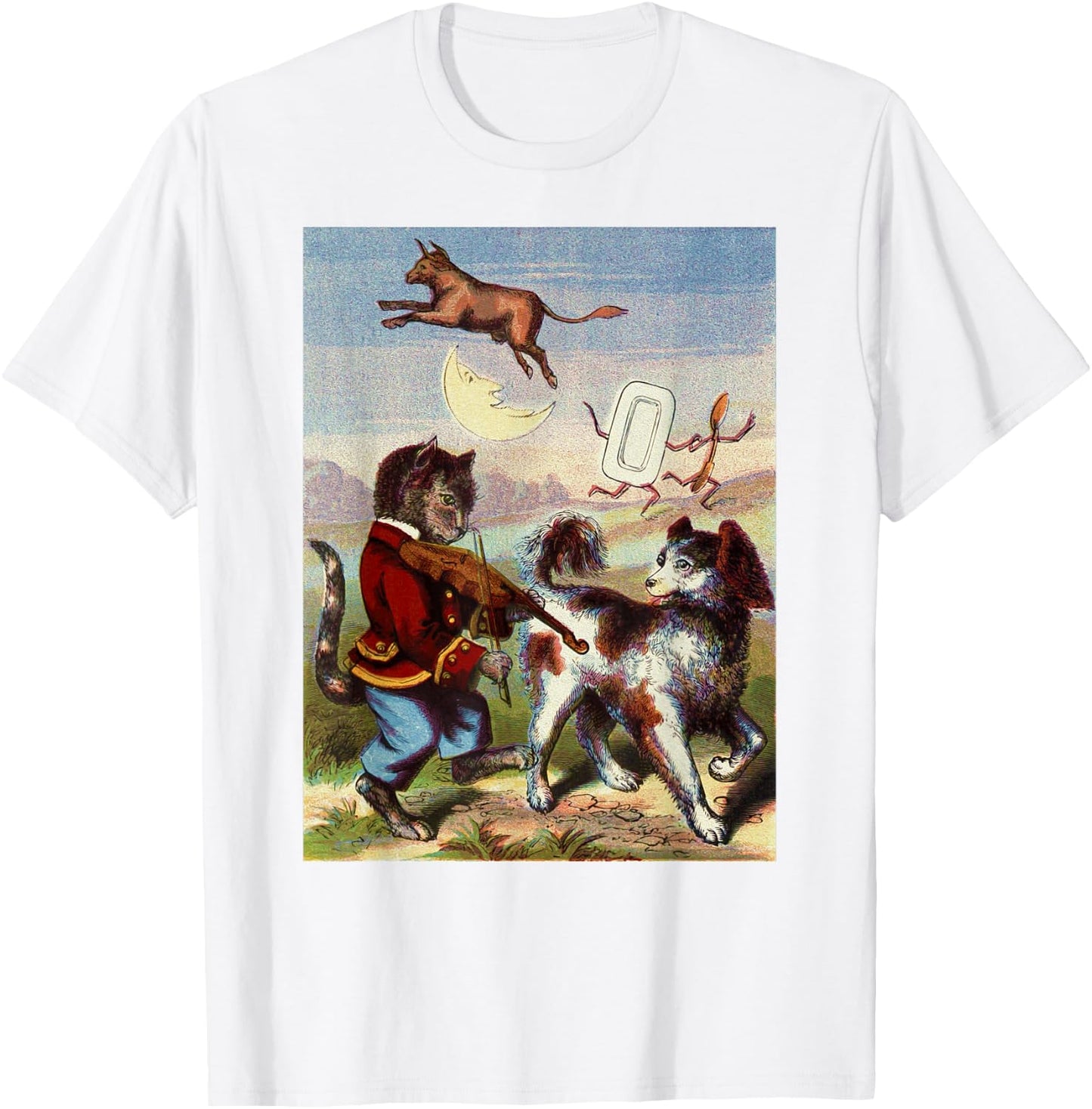 Cat and the Fiddle Nursery Rhyme for Kids and Adults T-Shirt - T-Shirt | White
