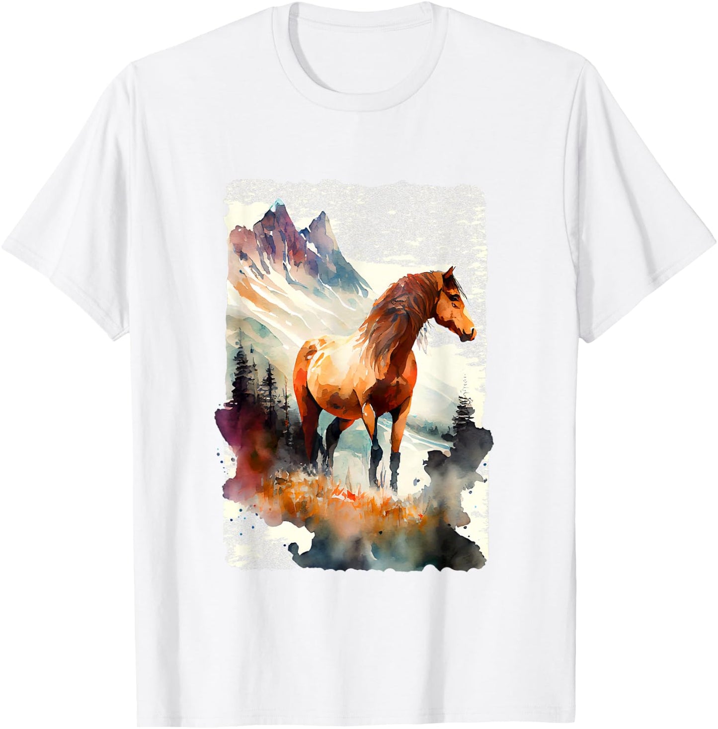 Majestic Horse In Mountain Landscape T-Shirt - T-Shirt | White
