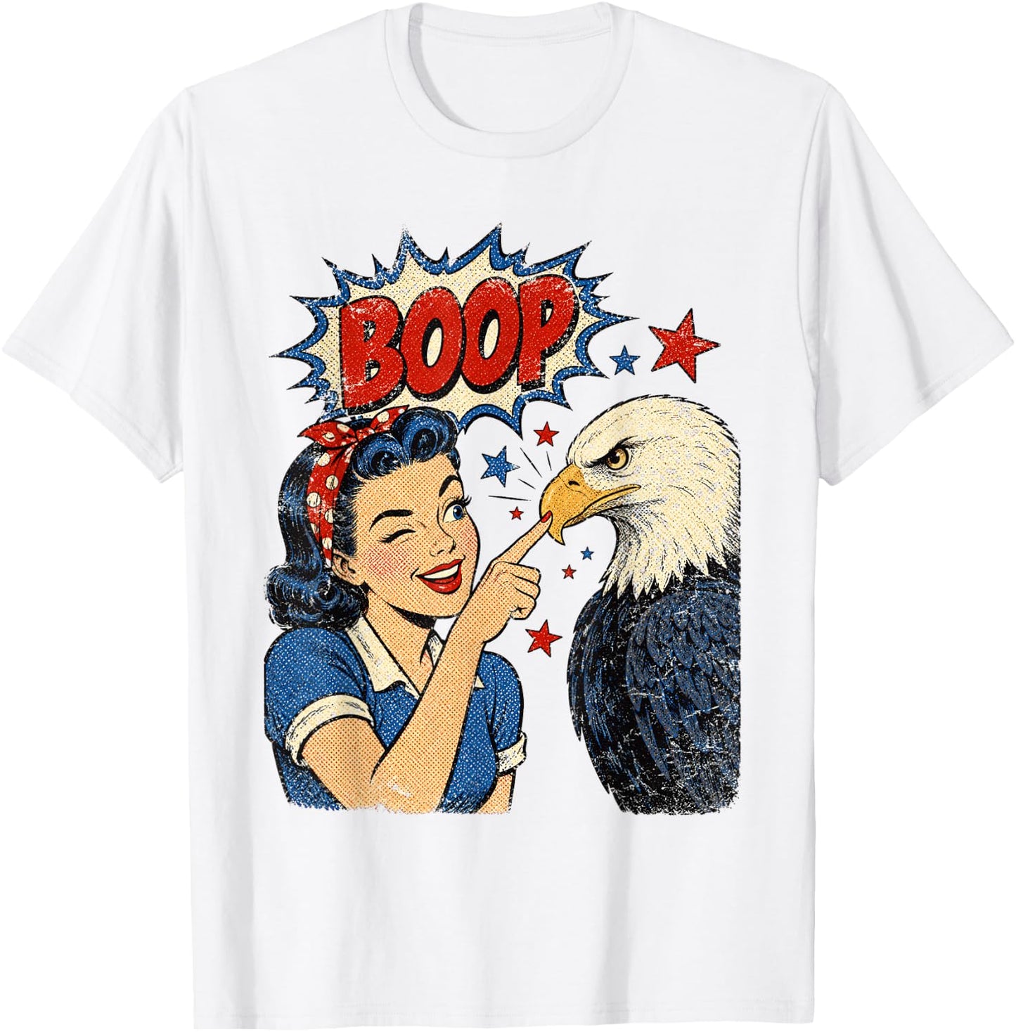 Hand Boop Nose Girl Eagle Patriotic 4th of July Vintage T-Shirt - T-Shirt | White
