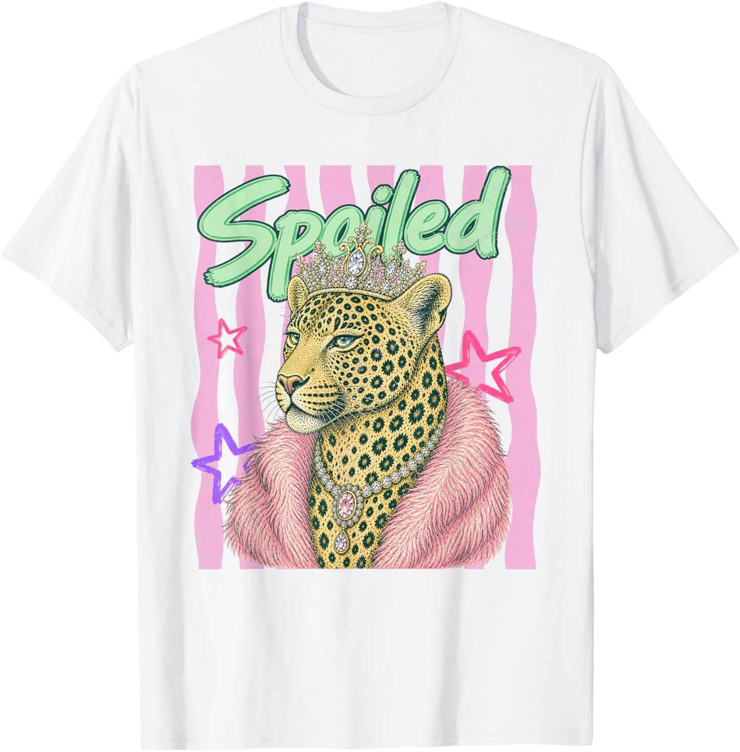 Spoiled Leopard Queen Crown Feline Design T-Shirt - T-Shirt | White