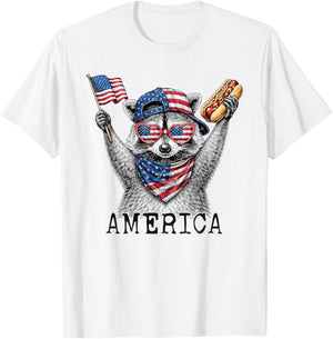 4th of July America Raccoon T-Shirt - T-Shirt | White