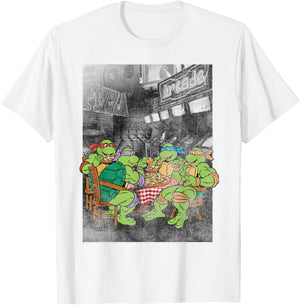 Teenage Mutant Ninja Turtles Pizza Eating And Arcade T-Shirt - T-Shirt | White
