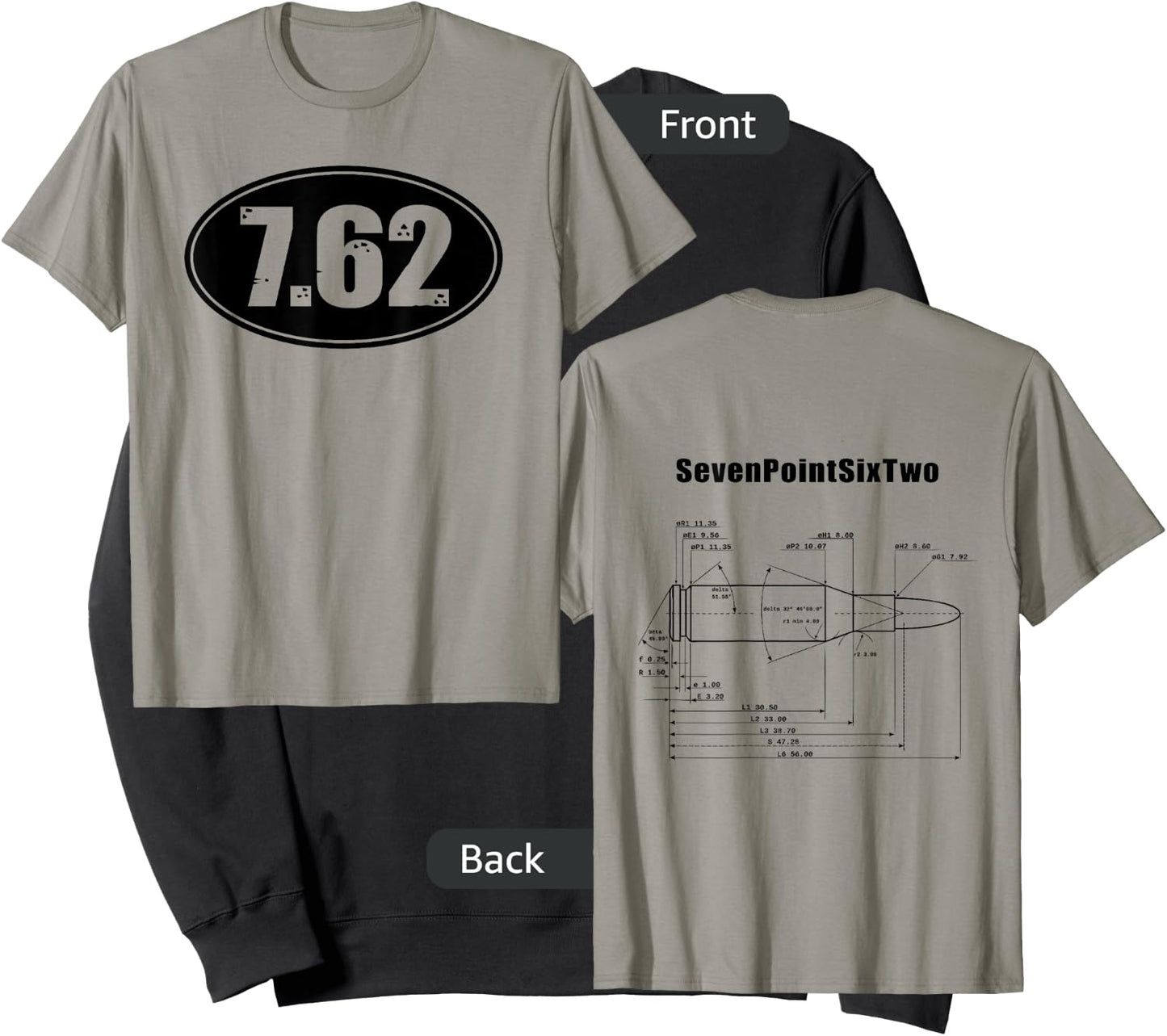 7.62 SKS AK47 Rifle Ammo Gun Bullet Size Dbl Sided Shirt Sweatshirt - Sweatshirt | Black