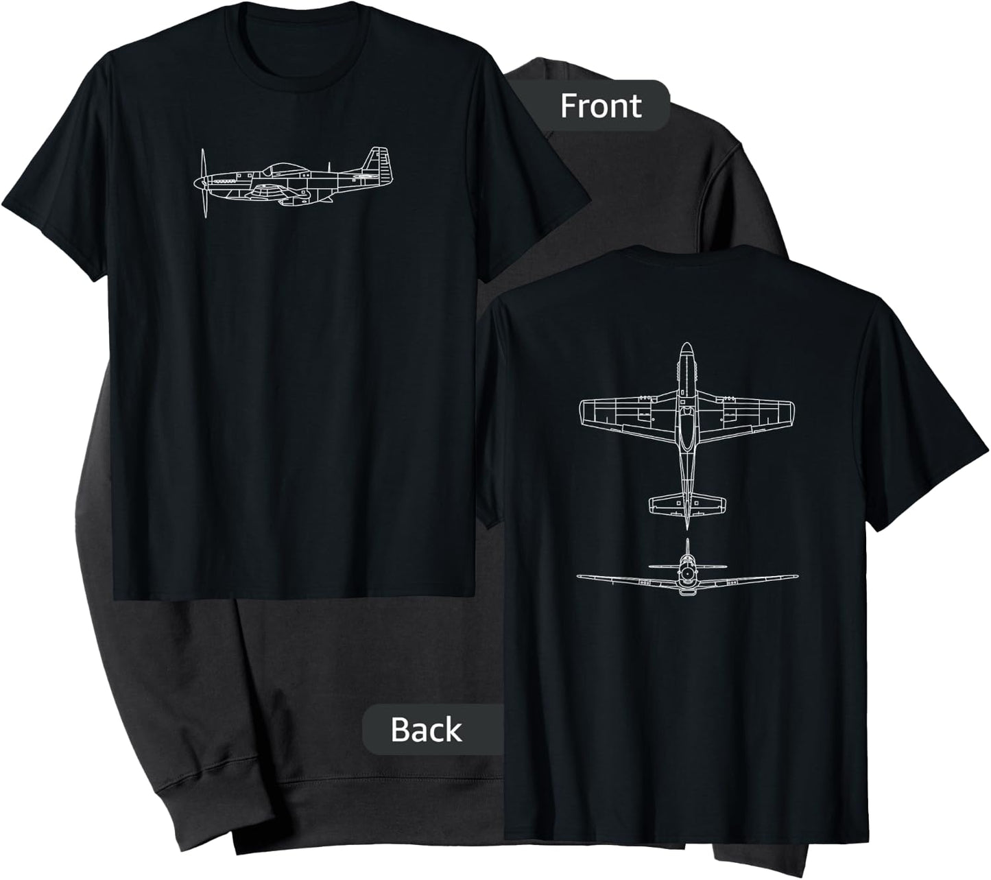 The P-51: WWII Fighter Airplane Pilot Front & Back Sweatshirt - Sweatshirt | Black