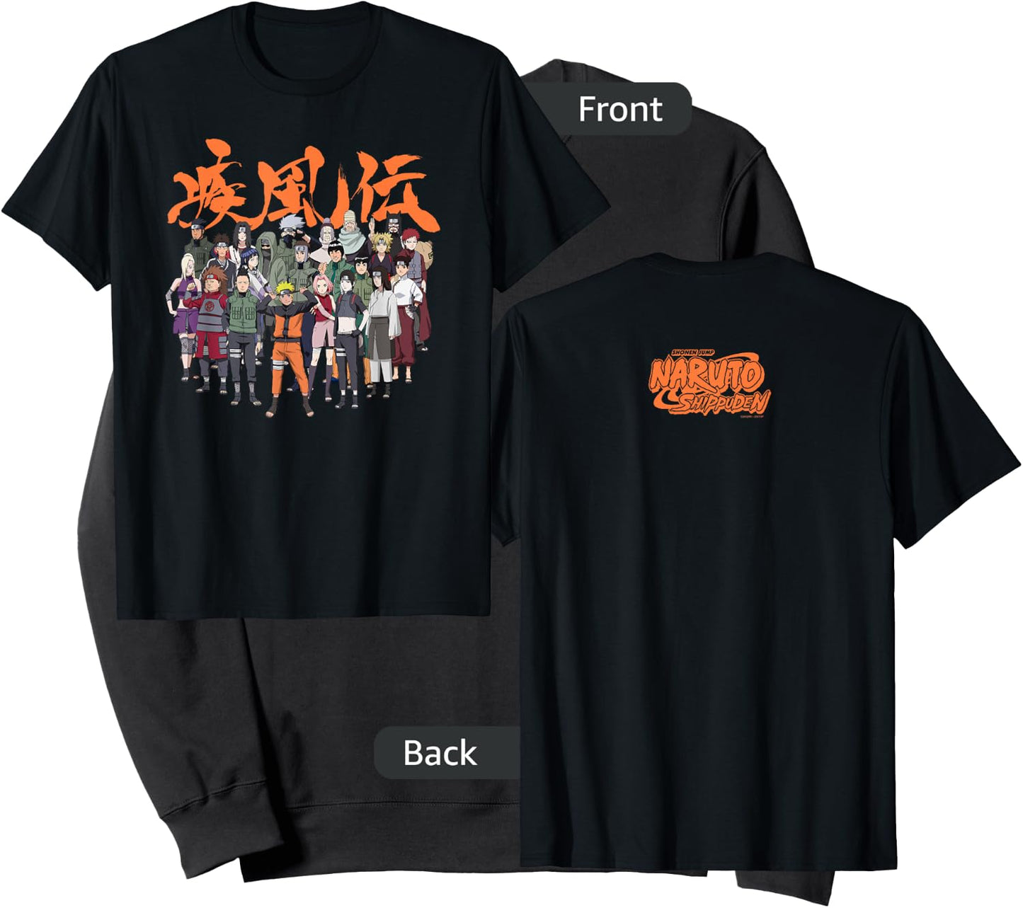 Naruto Shippuden Cast Group with Logo Front and Back Anime Sweatshirt - Sweatshirt | Black