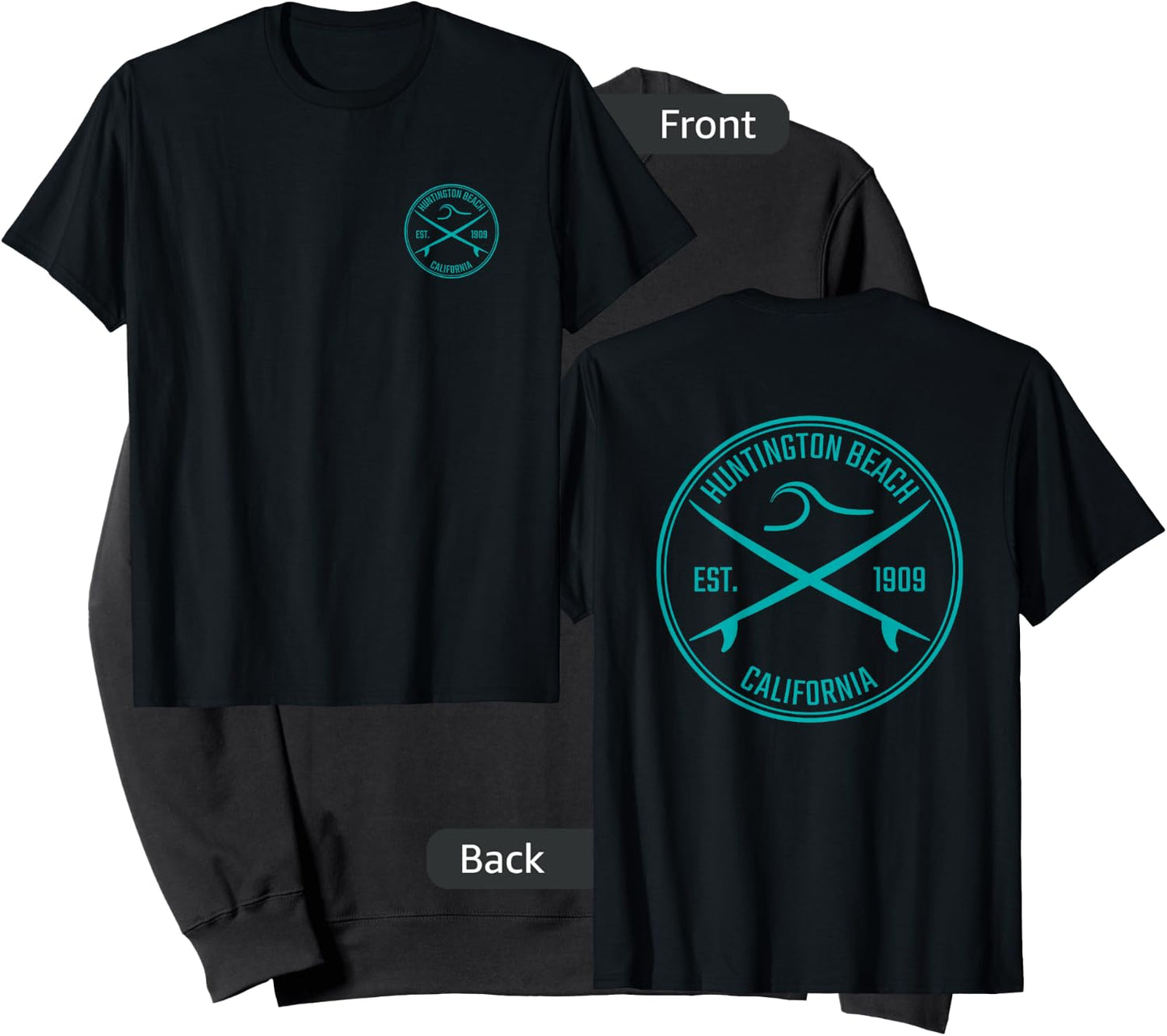 Huntington Beach California Surfer (Front & Back) Sweatshirt - Sweatshirt | Black