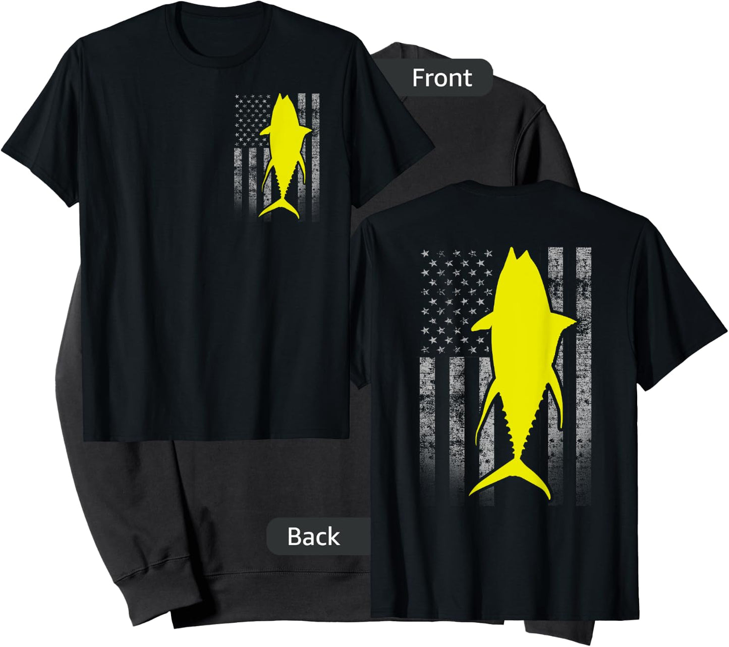 Two-Sided Yellowfin Flag Shirt - Yellowfin Tuna US Flag Sweatshirt - Sweatshirt | Black