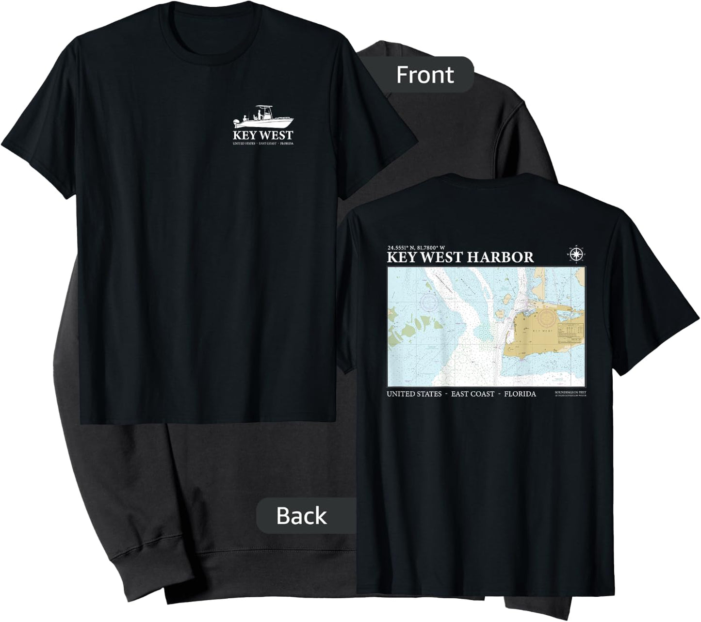 Key West Harbor Navigational Nautical Chart Florida Fishing Sweatshirt - Sweatshirt | Black