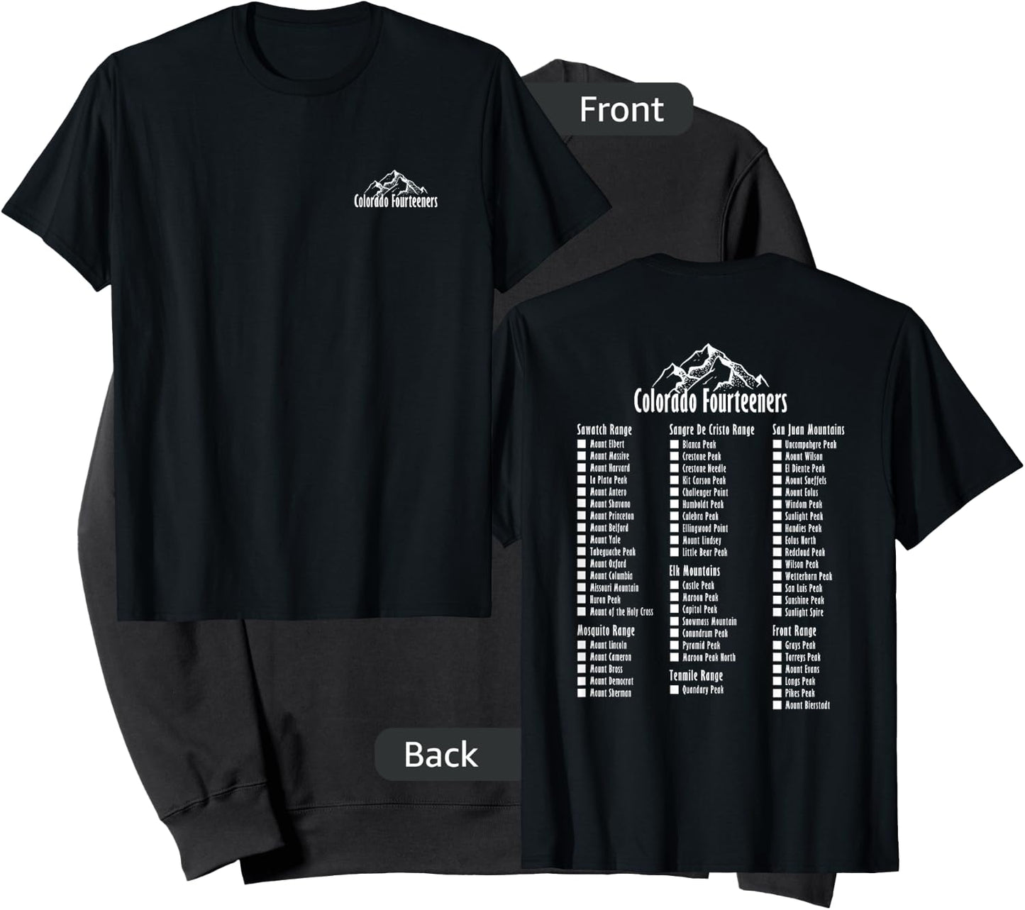 Colorado Fourteeners 2 Sided Checklist 14ers Sweatshirt - Sweatshirt | Black