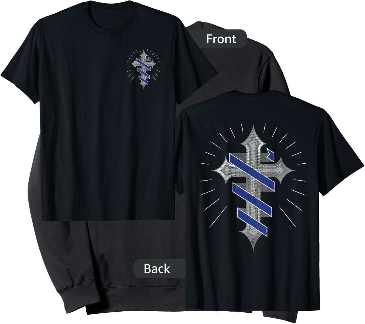 Police Support Guardian Angel Thin Blue Line Christian Cross Sweatshirt - Sweatshirt | Black