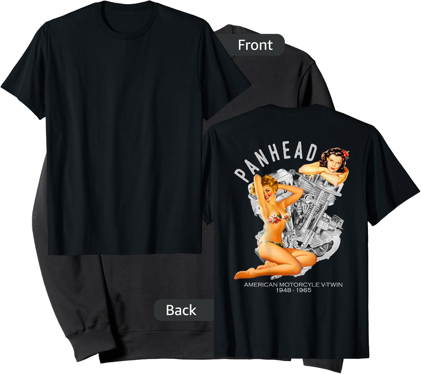 HD PanHead Retro Pinup V-Twin Engine Motorcycle 1948 Biker Sweatshirt - Sweatshirt | Black