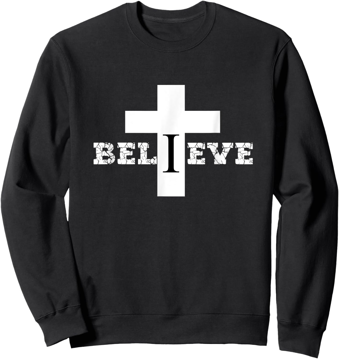 Christian Aesthetic Text and Cross Design Believe Religious Sweatshirt - Sweatshirt | Black