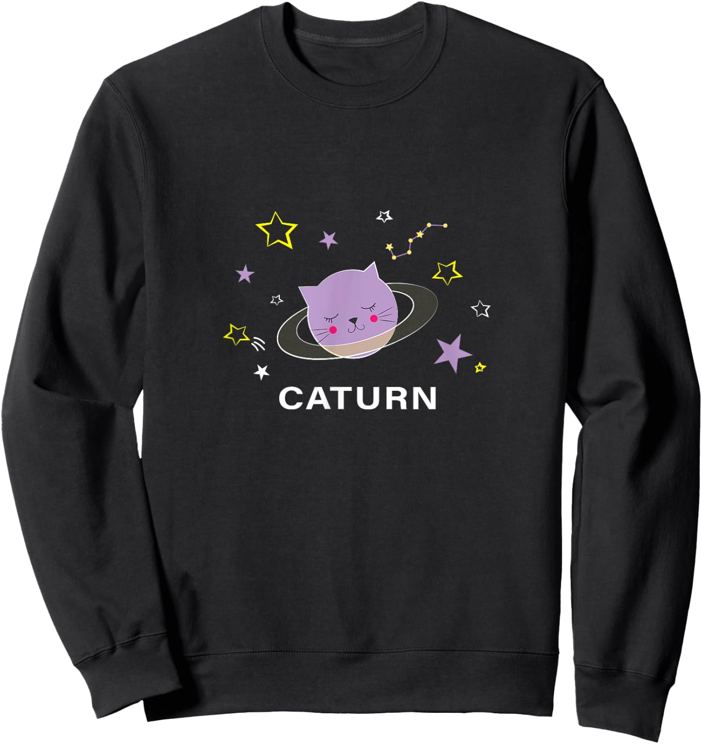 Caturn / Saturn Cat in Space Men Women Girls Kids Sweatshirt - Sweatshirt | Black