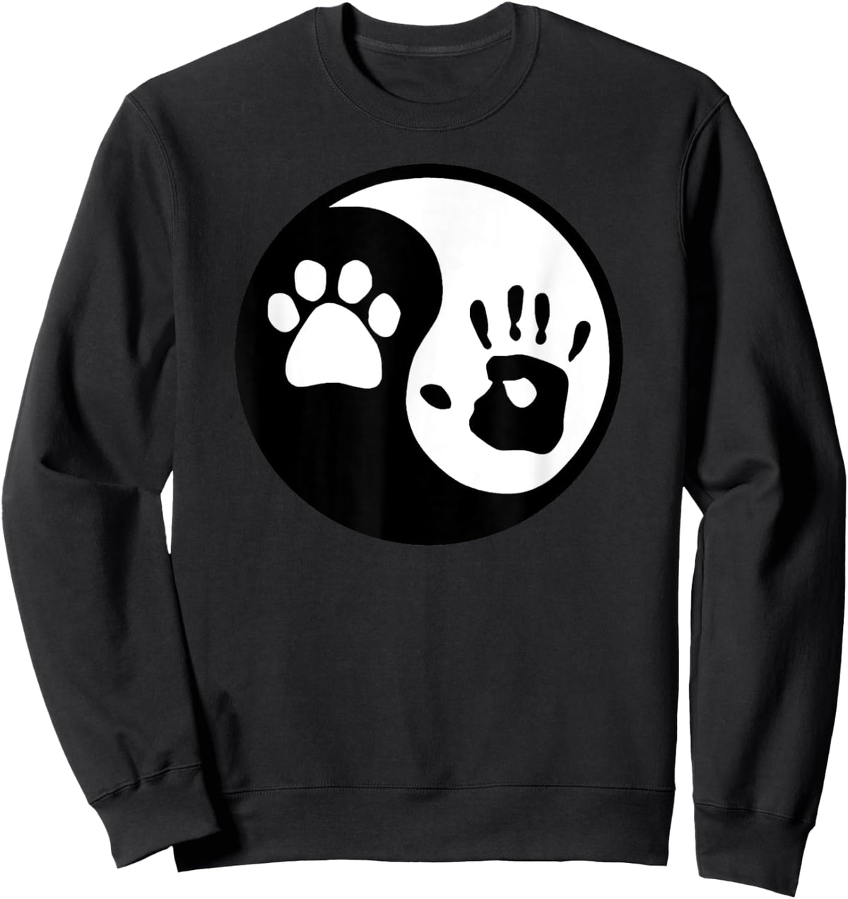 Dog Paw and Human Hand Print Yin Yang Sweatshirt - Sweatshirt | Black