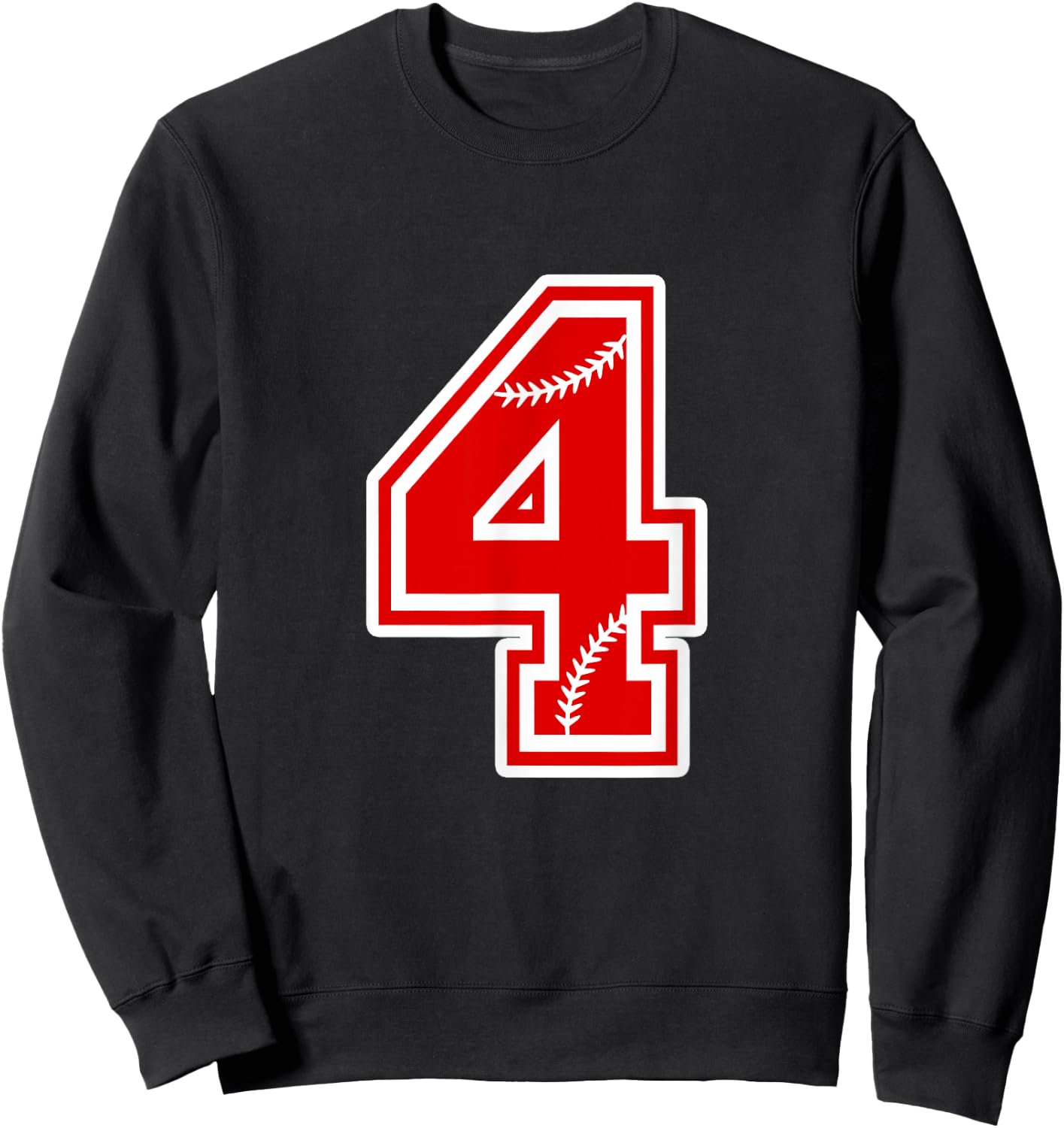 Number 4 Red Baseball Number 4th Birthday T Shirt Sweatshirt - Sweatshirt | Black