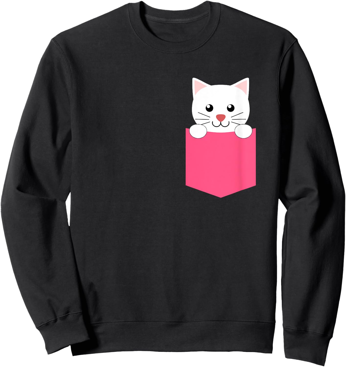 Pink White Kitten in a Pocket Shirt for Teen Girls and Women Sweatshirt - Sweatshirt | Black