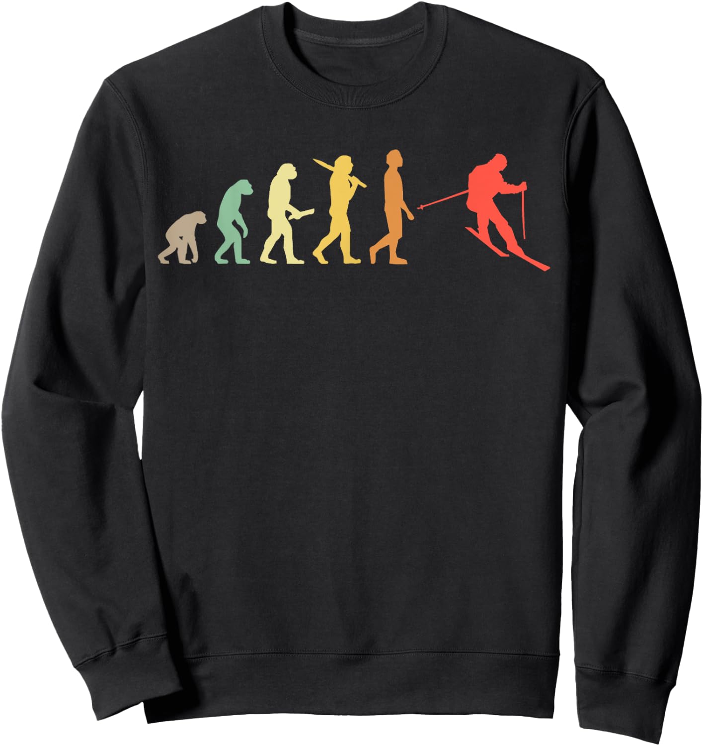 Retro Skiing Evolution Gift Skiers Sweatshirt - Sweatshirt | Black
