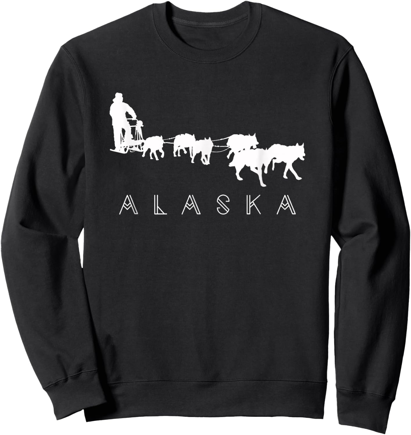 Alaska Sled Dogs Mushing - Sled Dog Team White Silhouette Men Women Girls Kids Sweatshirt - Sweatshirt | Black