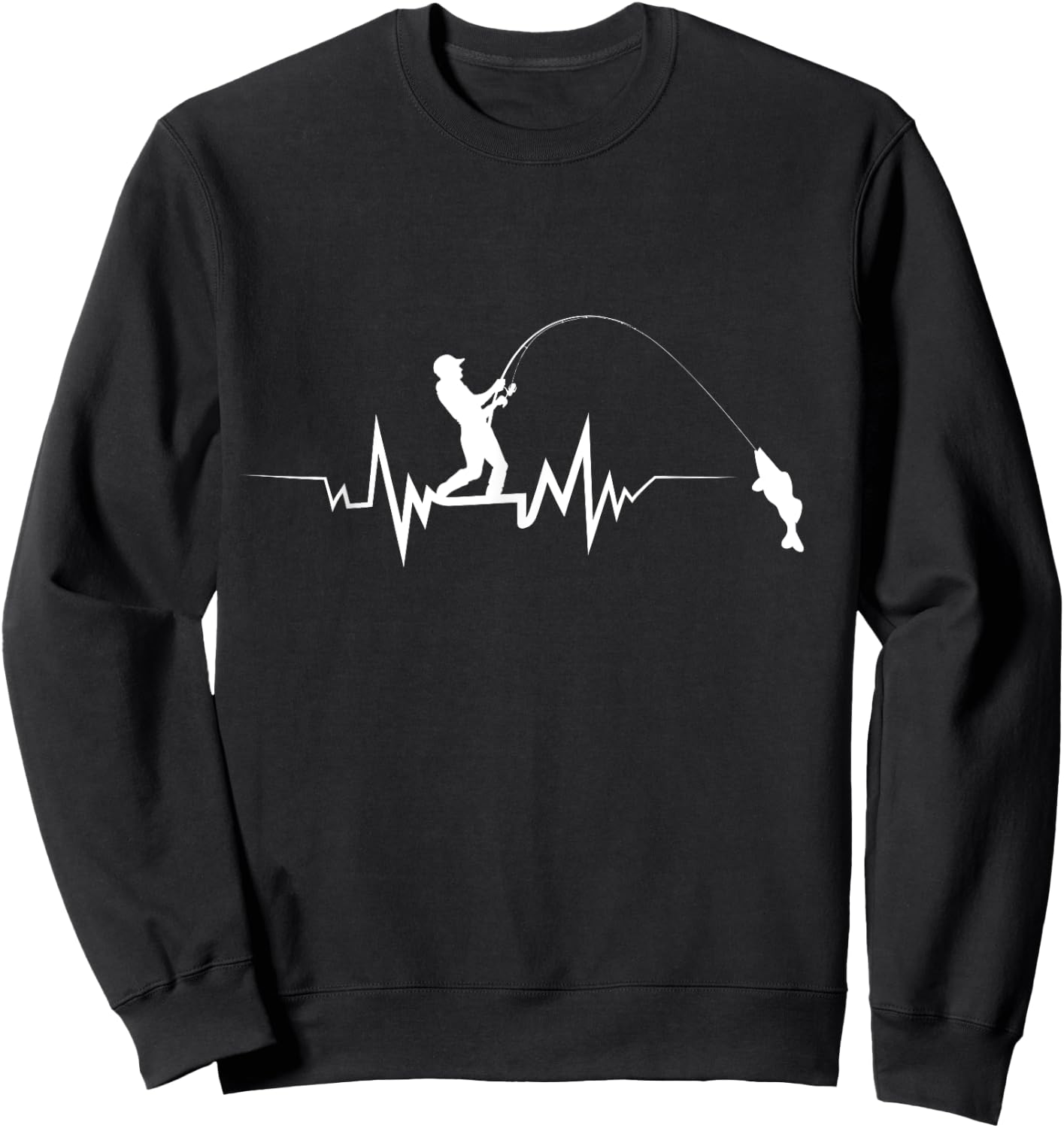Fishing Heartbeat Cool Beat Great Gift Fisherman Large Black Sweatshirt - Sweatshirt | Black