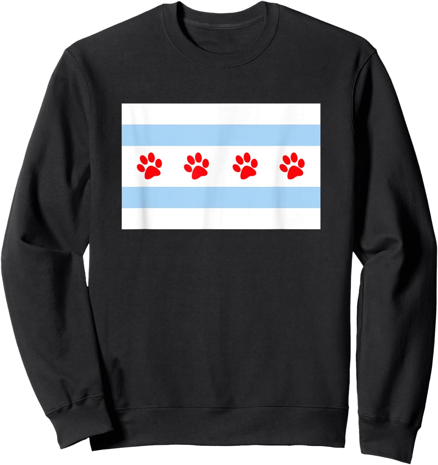 DOG LOVERS CHICAGO FLAG Paw Prints Custom T Shirt Sweatshirt - Sweatshirt | Black