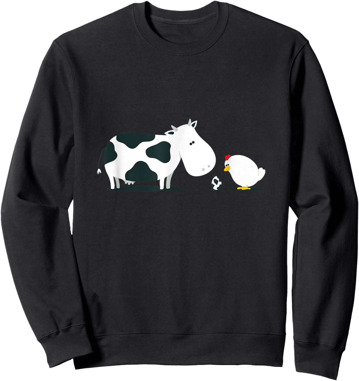 Funny and cute Cow with Chicken Cartoon with egg Sweatshirt - Sweatshirt | Black