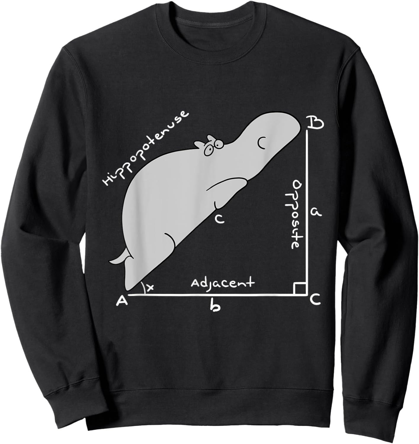 cute Hippopotamus Math,Funny Hypotenuse vs Hippopotamus Sweatshirt - Sweatshirt | Black