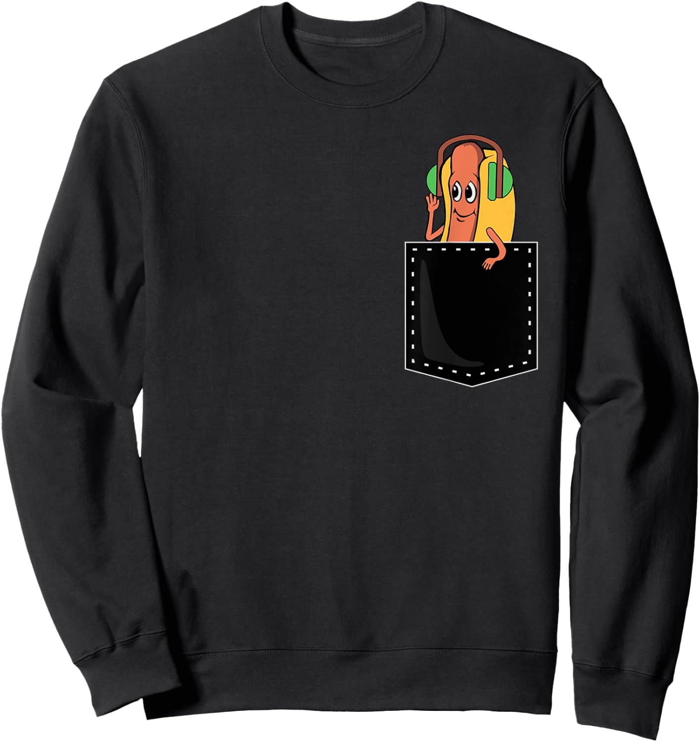Hotdog In Pocket Wearing Headphone Funny Hot Dog Lover Sweatshirt - Sweatshirt | Black