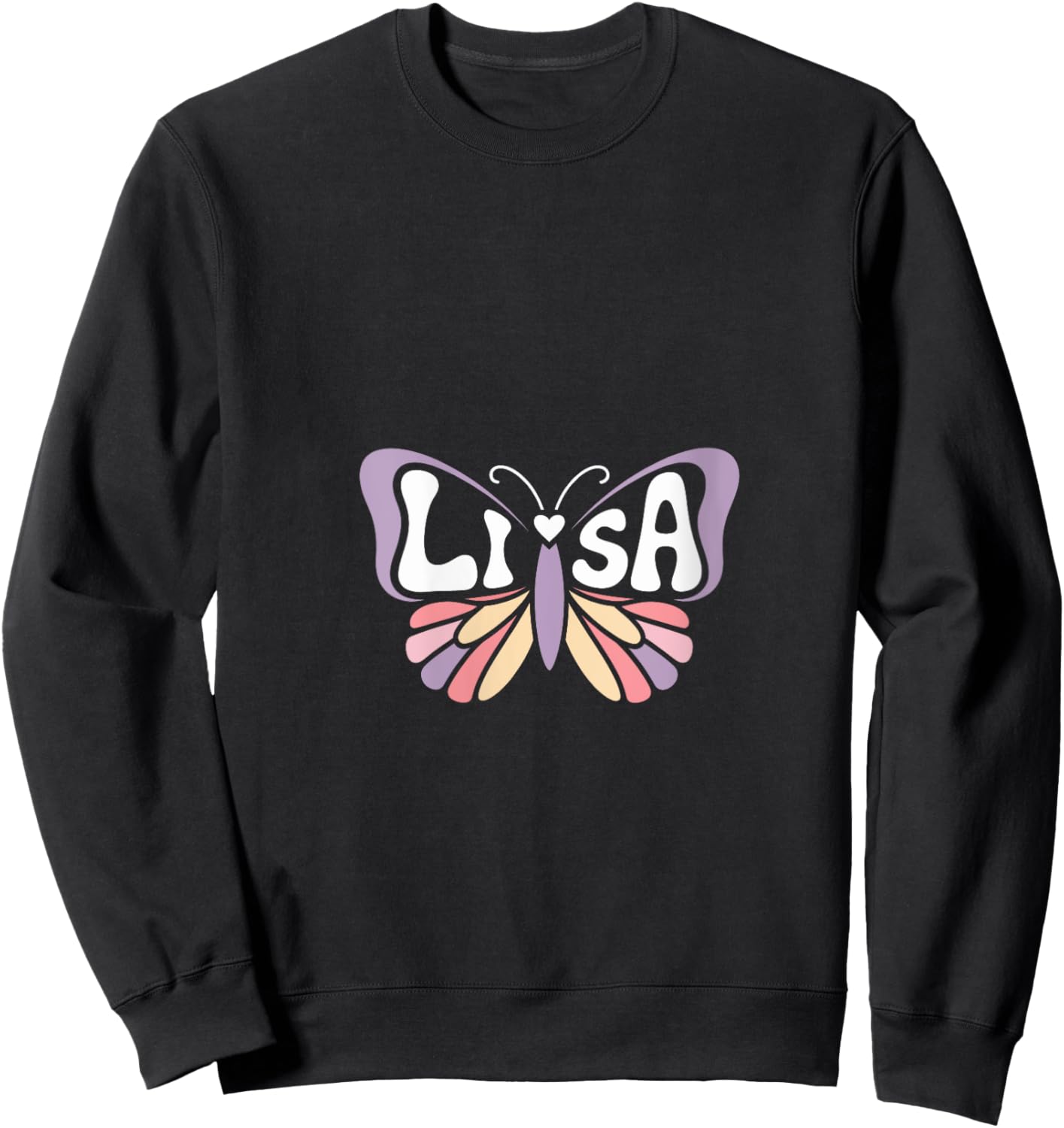 Lisa Butterfly - Personalized Cute Name Word Art V-Neck Sweatshirt - Sweatshirt | Black