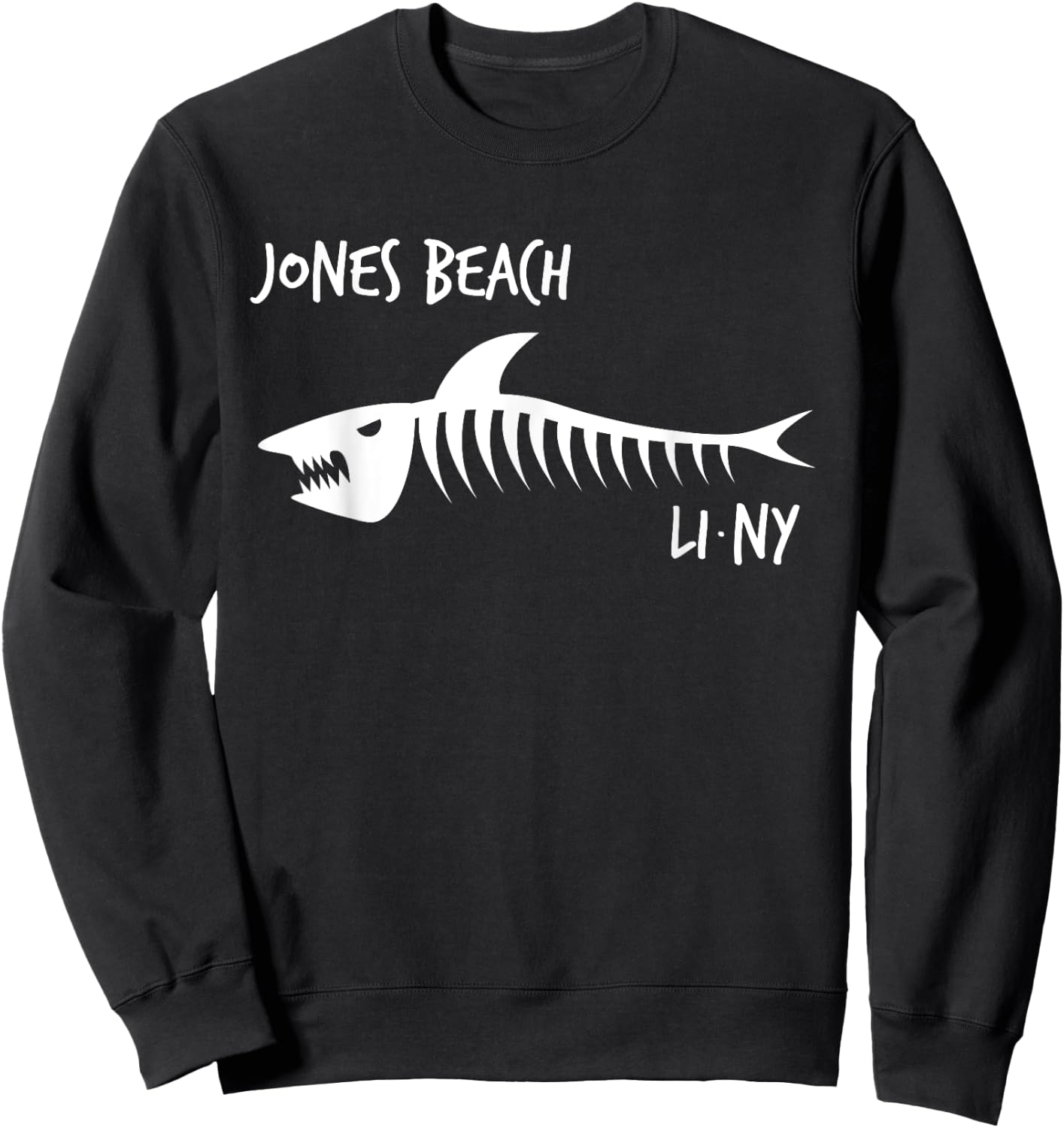 Jones Beach LI NY Shark Skeleton White Print Women Kids Sweatshirt - Sweatshirt | Black