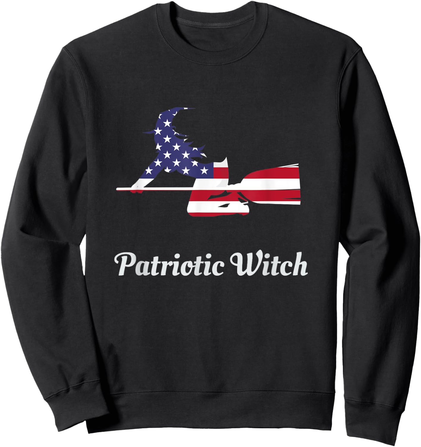 Halloween Patriotic Witch T Shirt - USA American Flag Women Kids Men Sweatshirt - Sweatshirt | Black