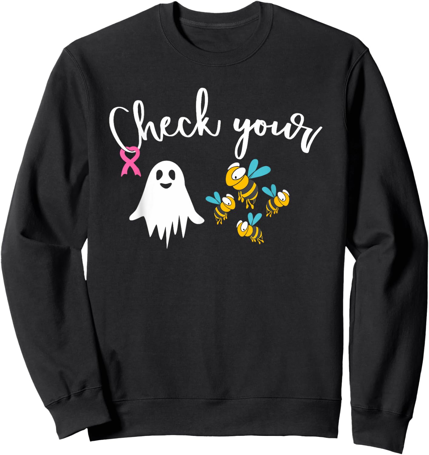 Check Your Boo Bees Breast Cancer Awareness Pink Ribbon Sweatshirt - Sweatshirt | Black