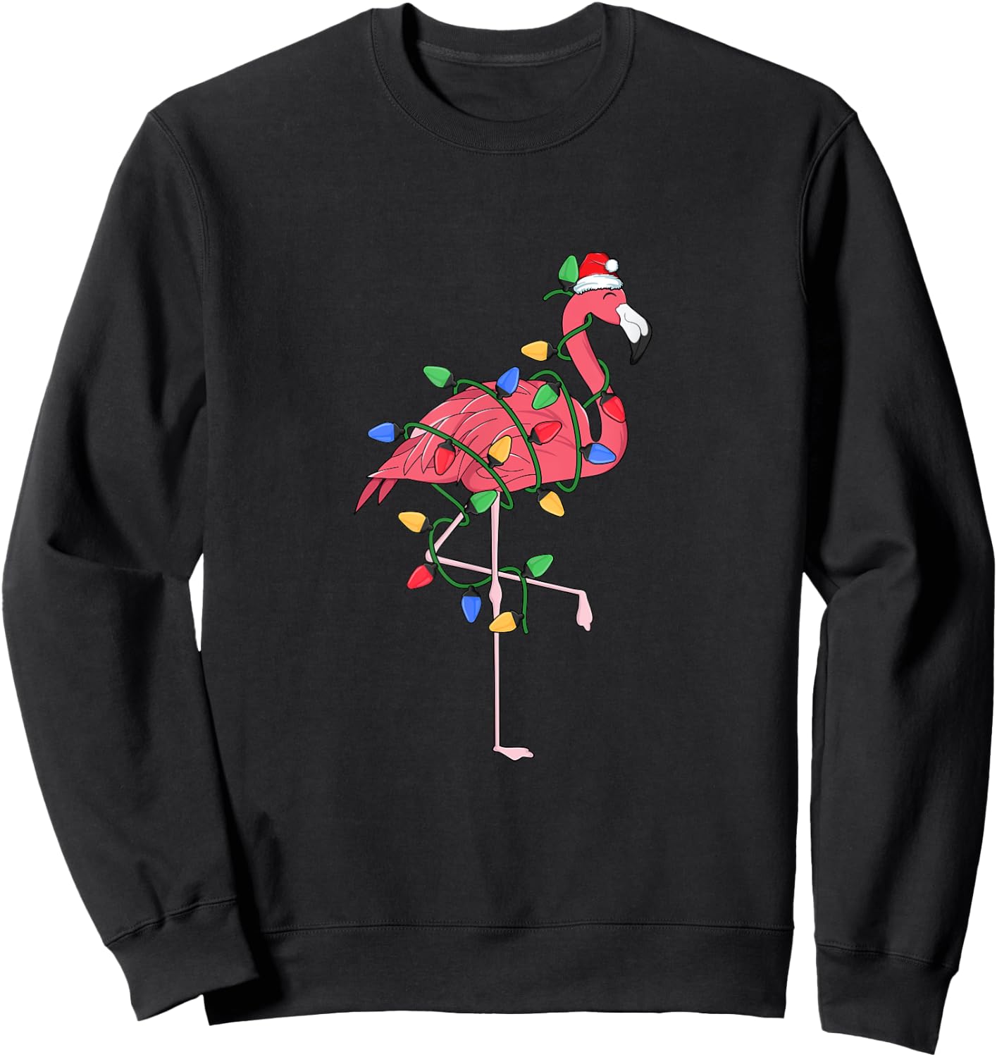 Flamingo Christmas Tree Lights Xmas Kawaii Pink Bird Lover Sweatshirt - Sweatshirt | Black