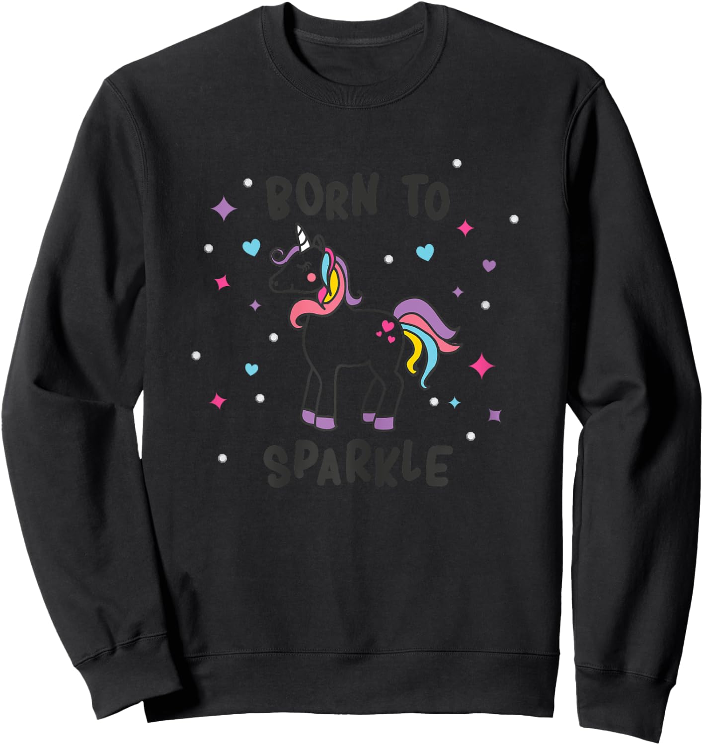 Born To Sparkle Unicorn Cute Girl's Sweatshirt - Sweatshirt | Black