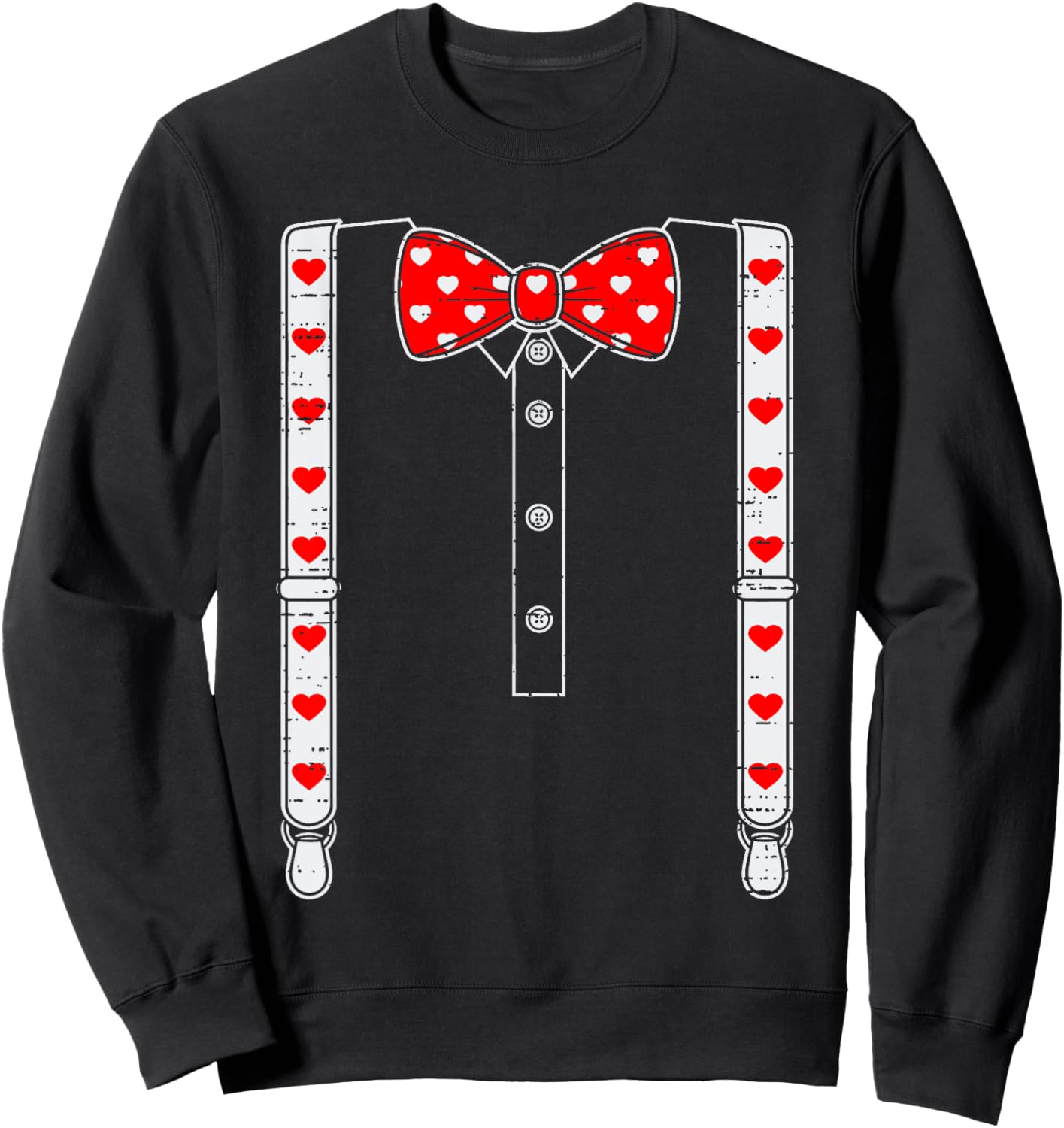 Valentines Day Suspenders And Hearts Bow Tie Boys Teens Kids Sweatshirt - Sweatshirt | Black