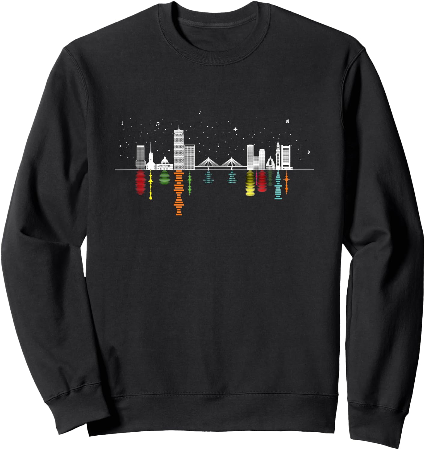 Boston Night Skyline with Music & Sound Wave Reflections Sweatshirt - Sweatshirt | Black