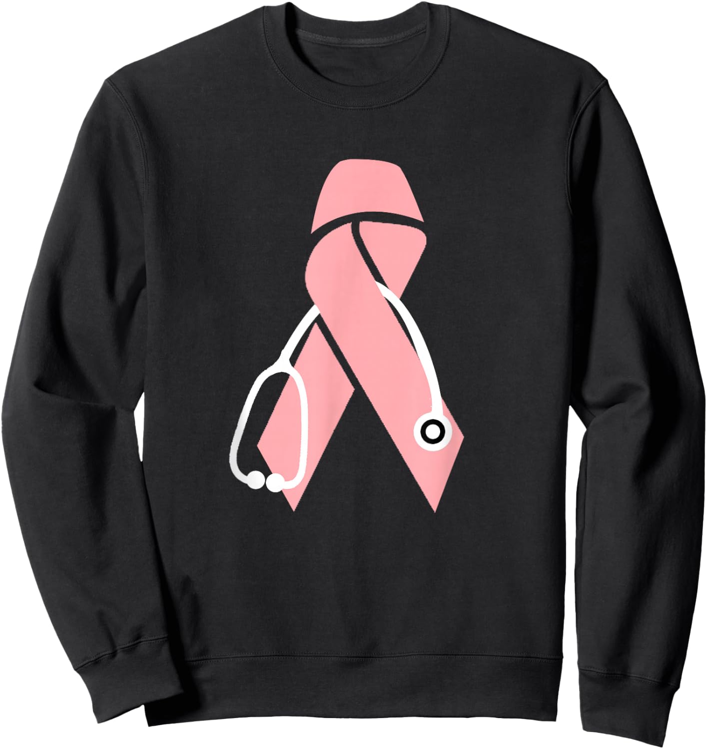 Breast Cancer Awareness Scrub Top Stethoscope Pink Ribbon Sweatshirt - Sweatshirt | Black