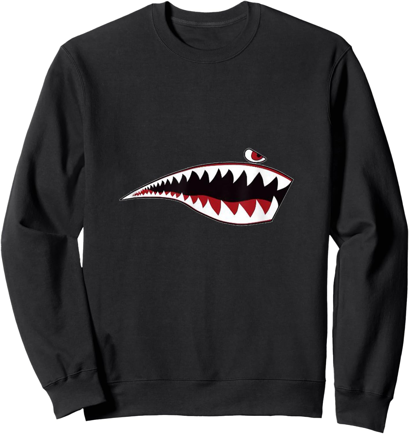 Shark Teeth Nose Art WWII Military Plane Aircraft P-40 WW2 Sweatshirt - Sweatshirt | Black