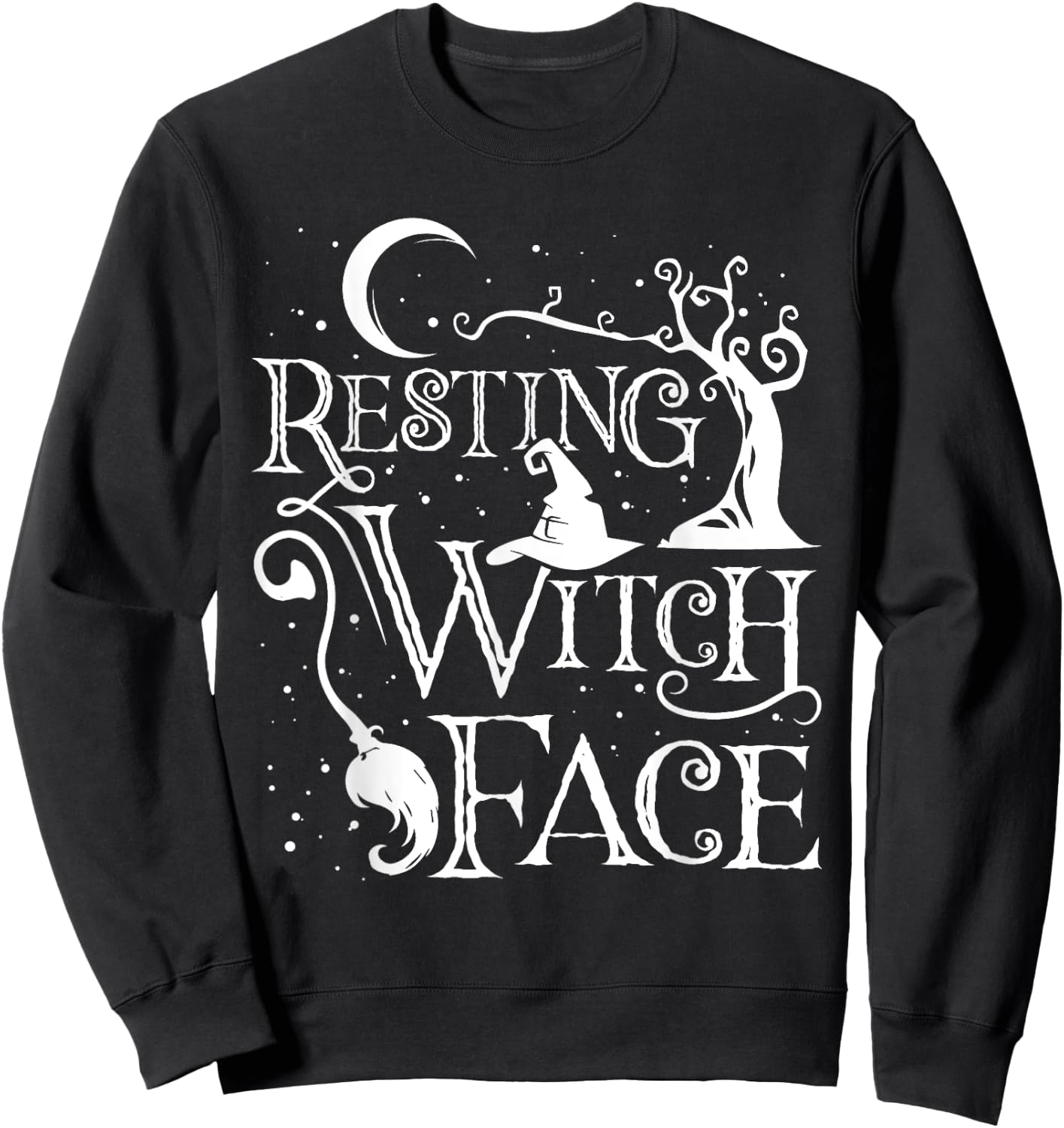 Women Girls Funny Halloween Resting Witch Face Sweatshirt - Sweatshirt | Black