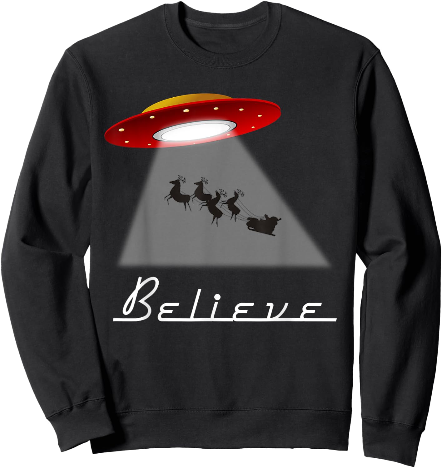 Funny Alien Christmas Shirt Believe UFO Santa Abduction Gift Sweatshirt - Sweatshirt | Black