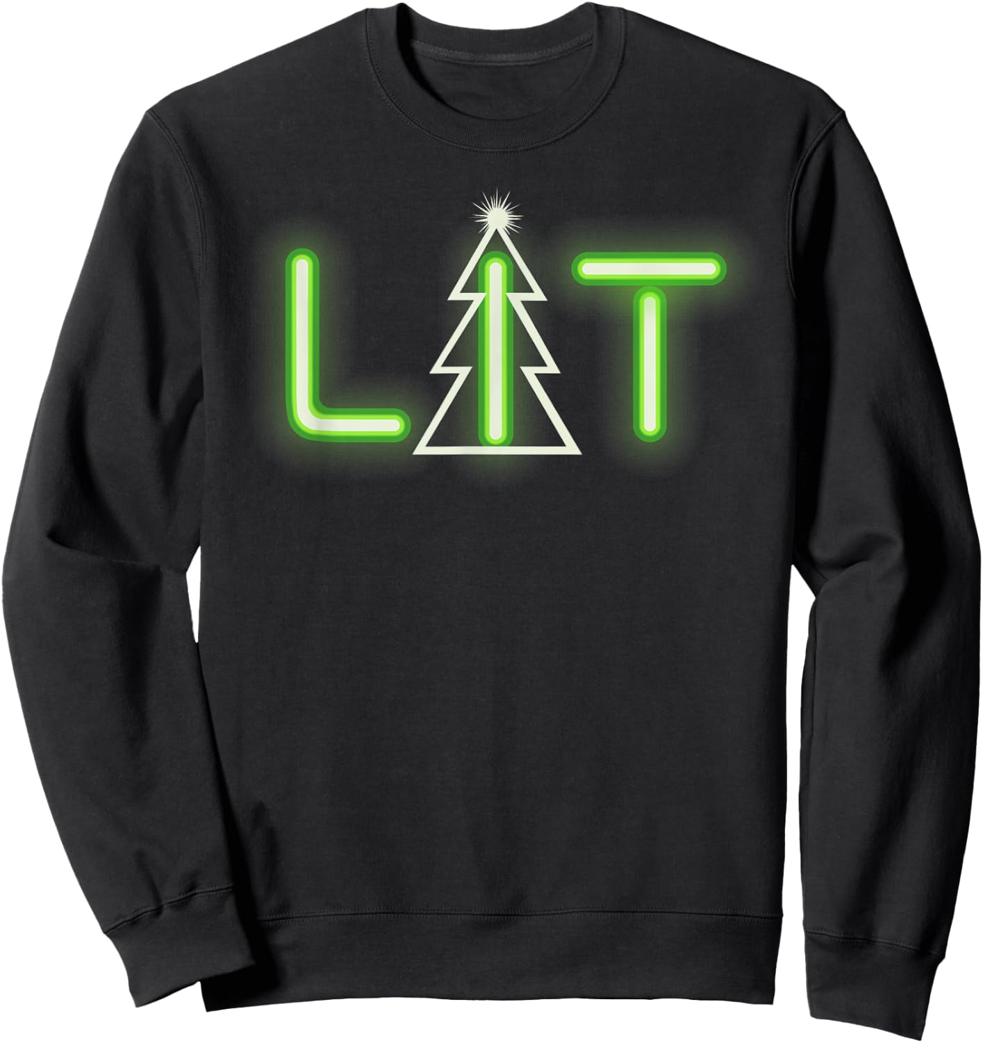 CHRISTMAS IS LIT Neon Green Party Funny Xmas T Shirt Sweatshirt - Sweatshirt | Black