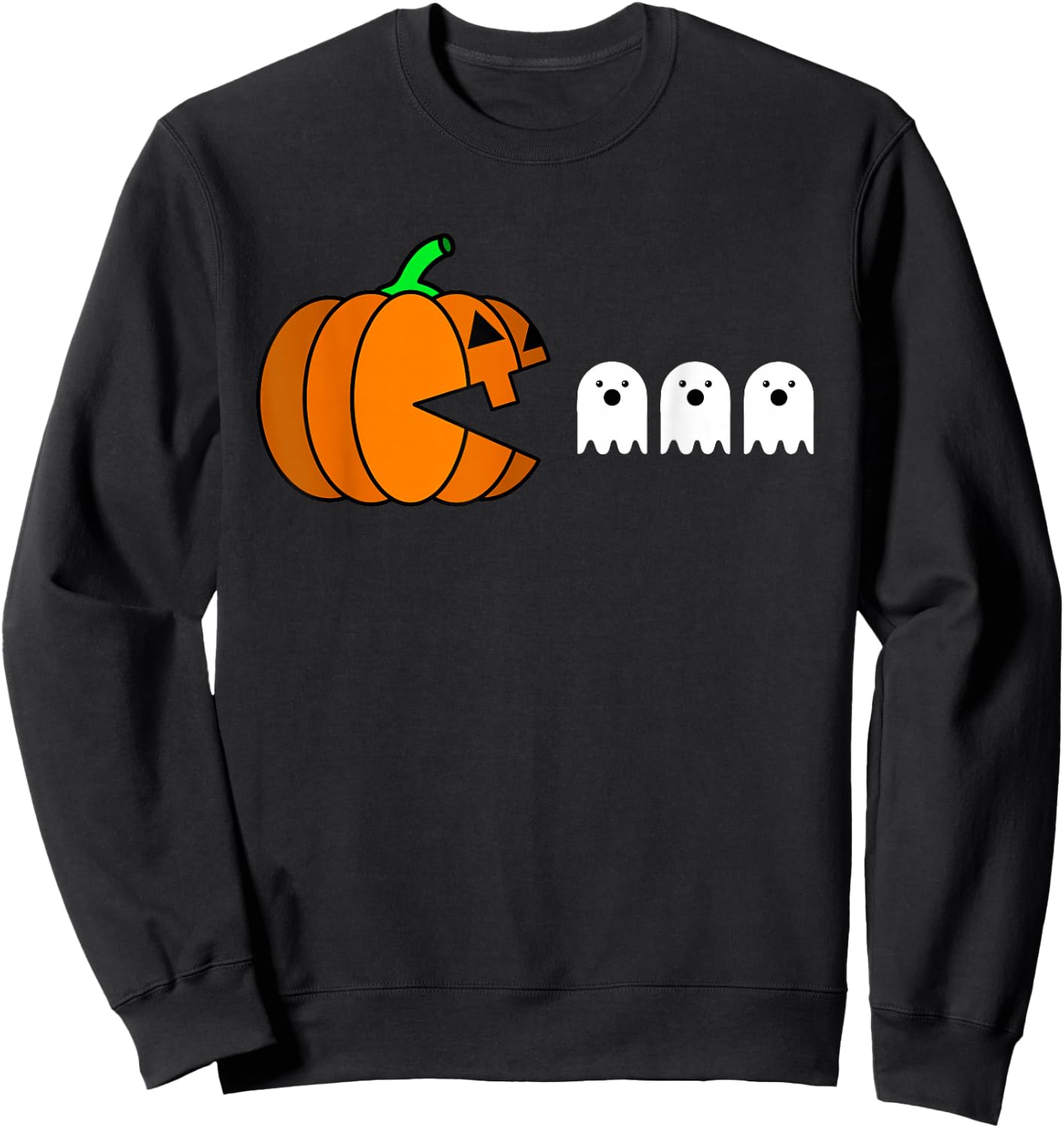 Funny Halloween Pumpkin Eating Ghost, Gamer Men Women Kids Sweatshirt - Sweatshirt | Black