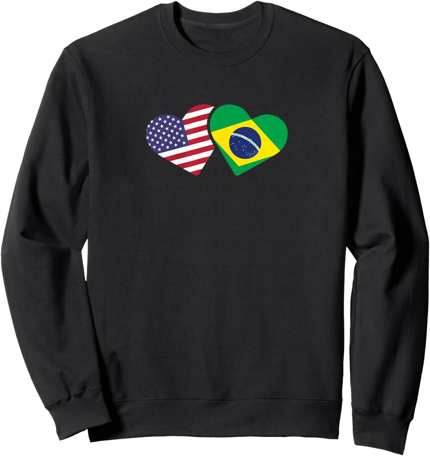 Brazil USA Flag T Shirt Heart Brazilian Americans Love Cute Sweatshirt - Sweatshirt | Black