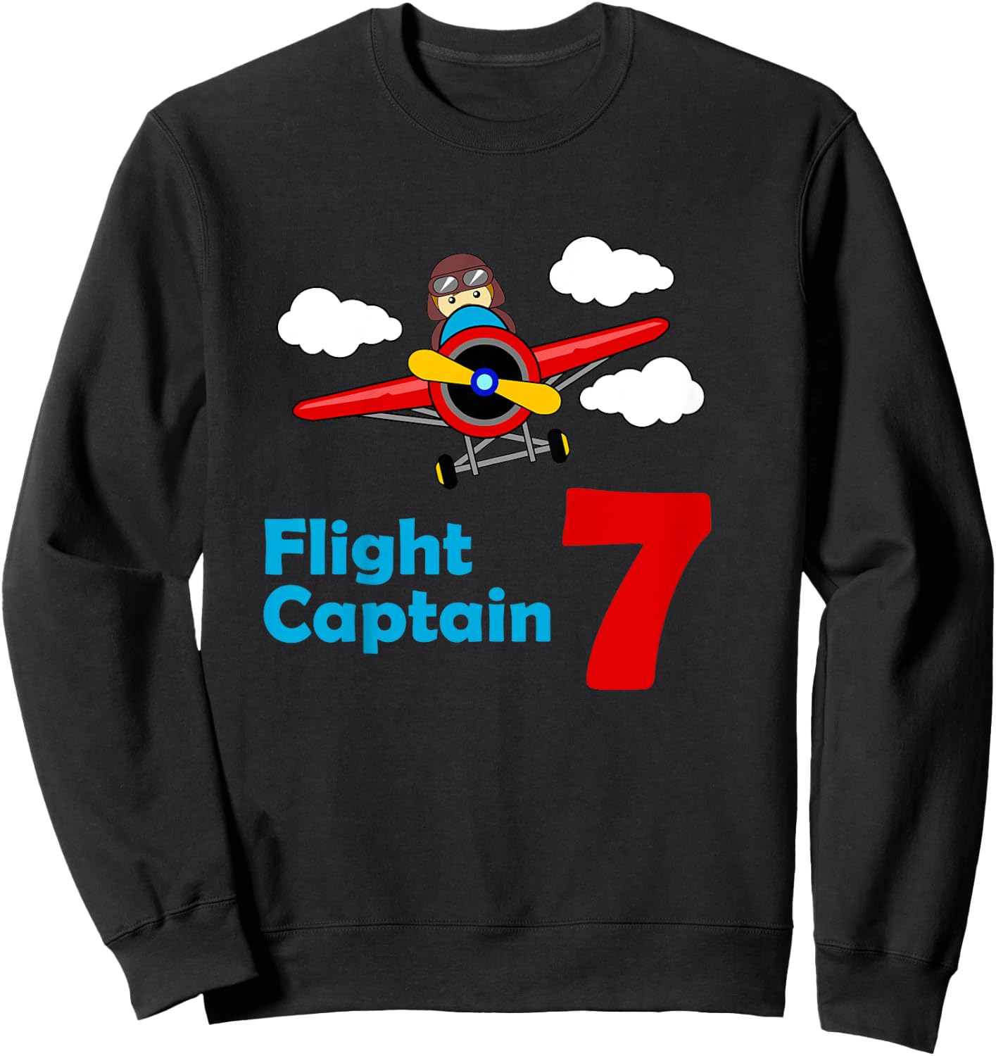 Kids Airplane Birthday 7 year old | Flight Captain Seventh Sweatshirt - Sweatshirt | Black