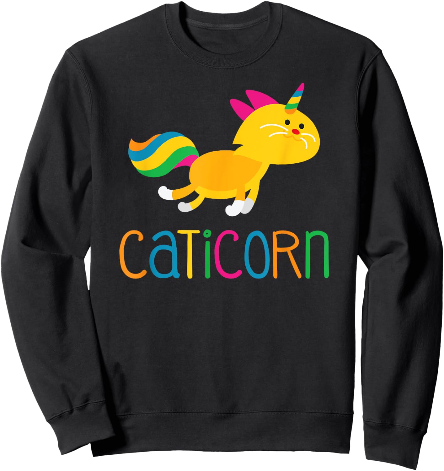 Caticorn Rainbow T shirt Meowgical Cat Unicorn Kittycorn Women Girls Kids Sweatshirt - Sweatshirt | Black