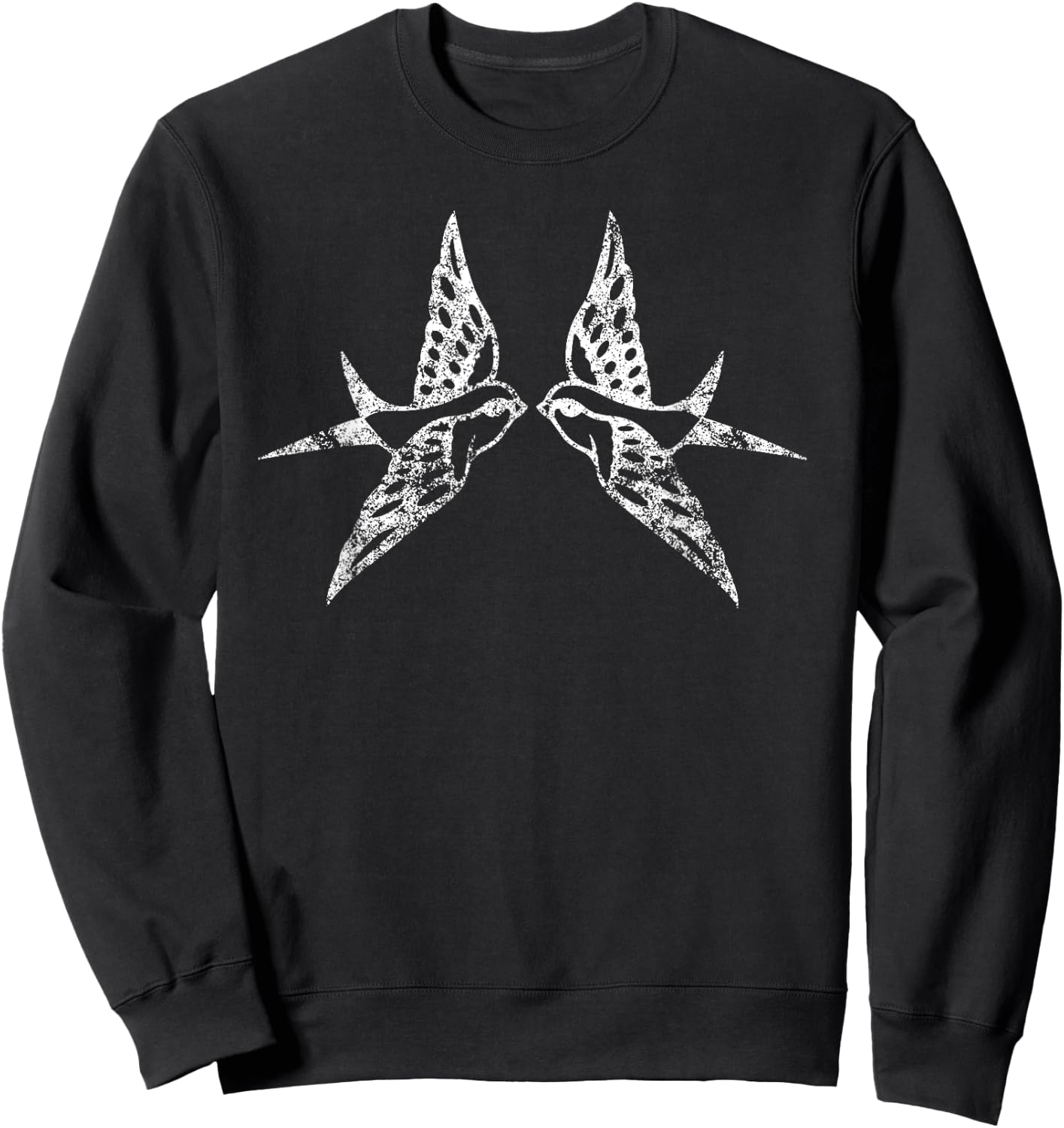 Vintage Two Birds Flying - Distressed Retro Bird Sweatshirt - Sweatshirt | Black