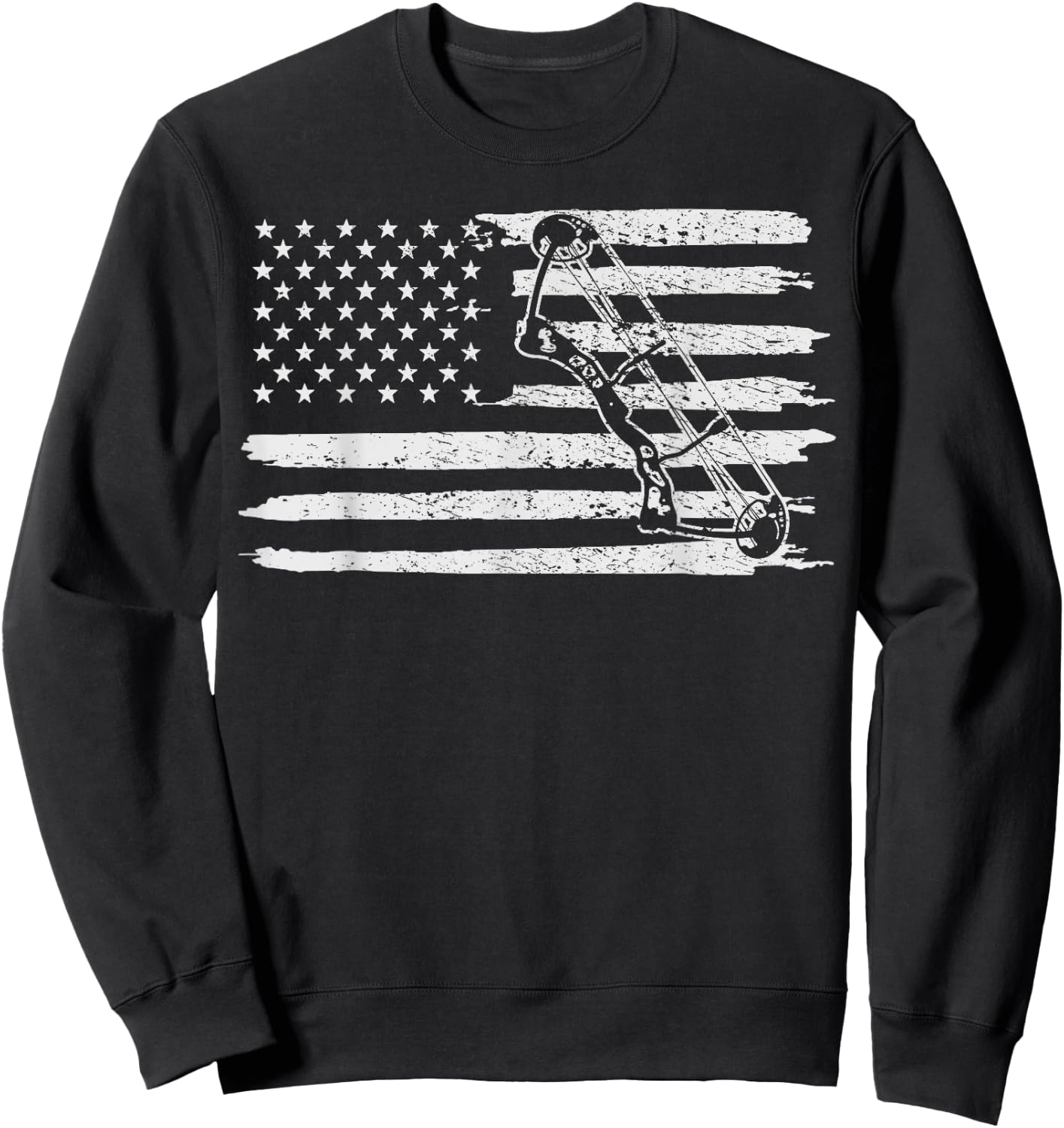 Archery Bow Hunting USA Flag 4th Of July Vintage Sweatshirt - Sweatshirt | Black
