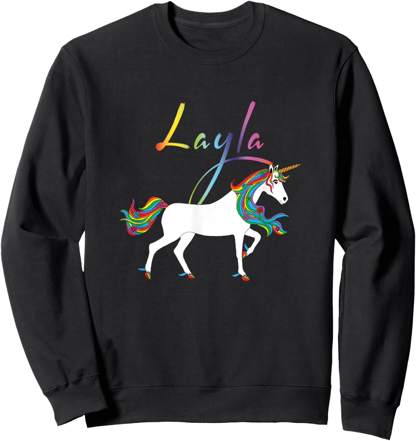 Layla Personalized First Name Unicorn Sweatshirt - Sweatshirt | Black