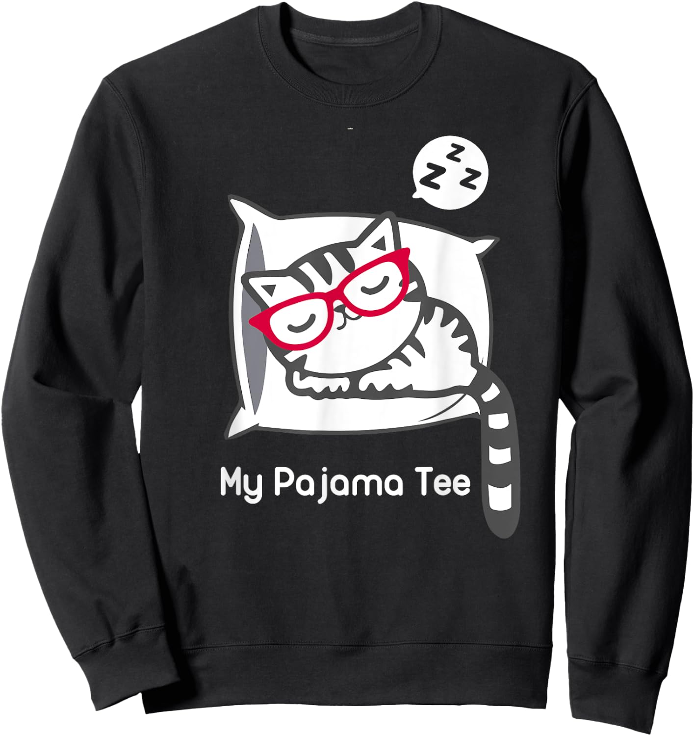 Cat Pajama Shirt Cute Sleeping Kitty with Glasses Pj T Shirt Sweatshirt - Sweatshirt | Black