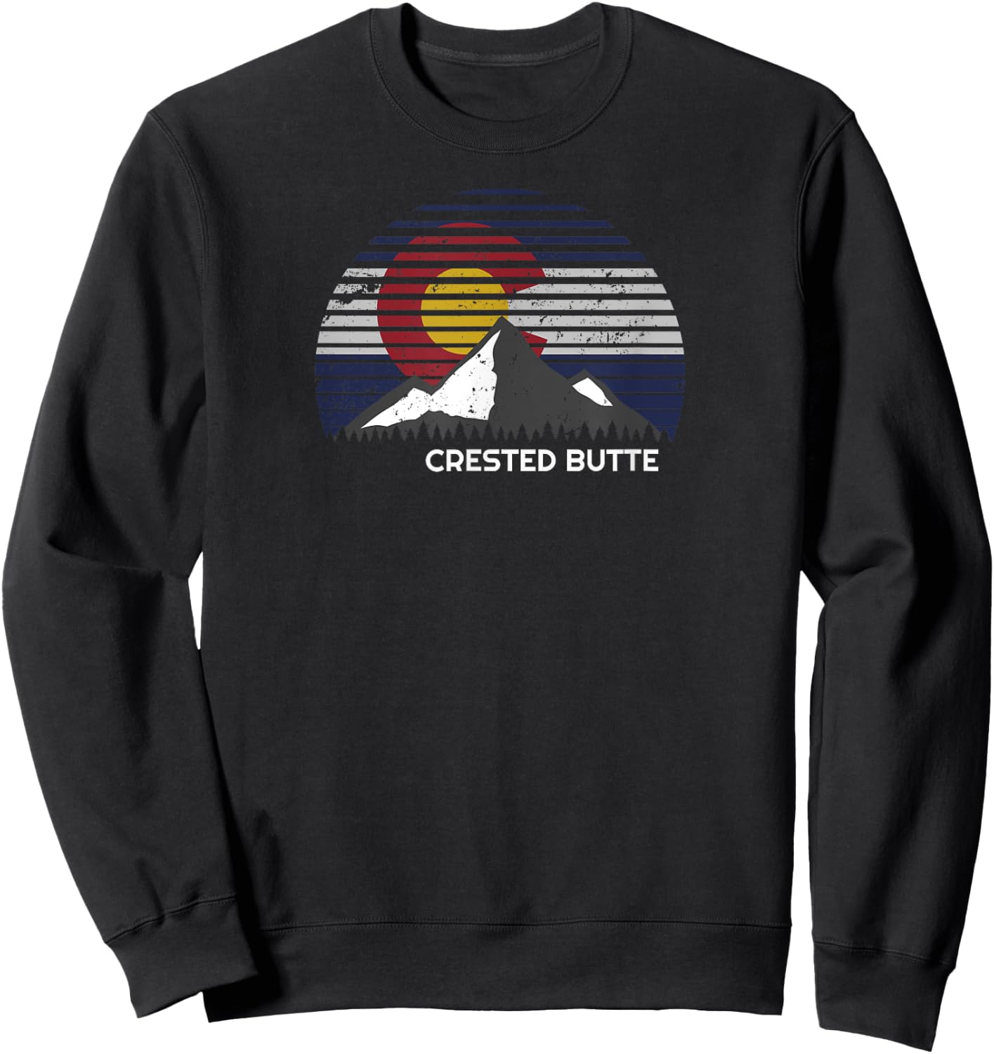 Crested Butte Rocky Mountain Colorado Flag Sweatshirt - Sweatshirt | Black